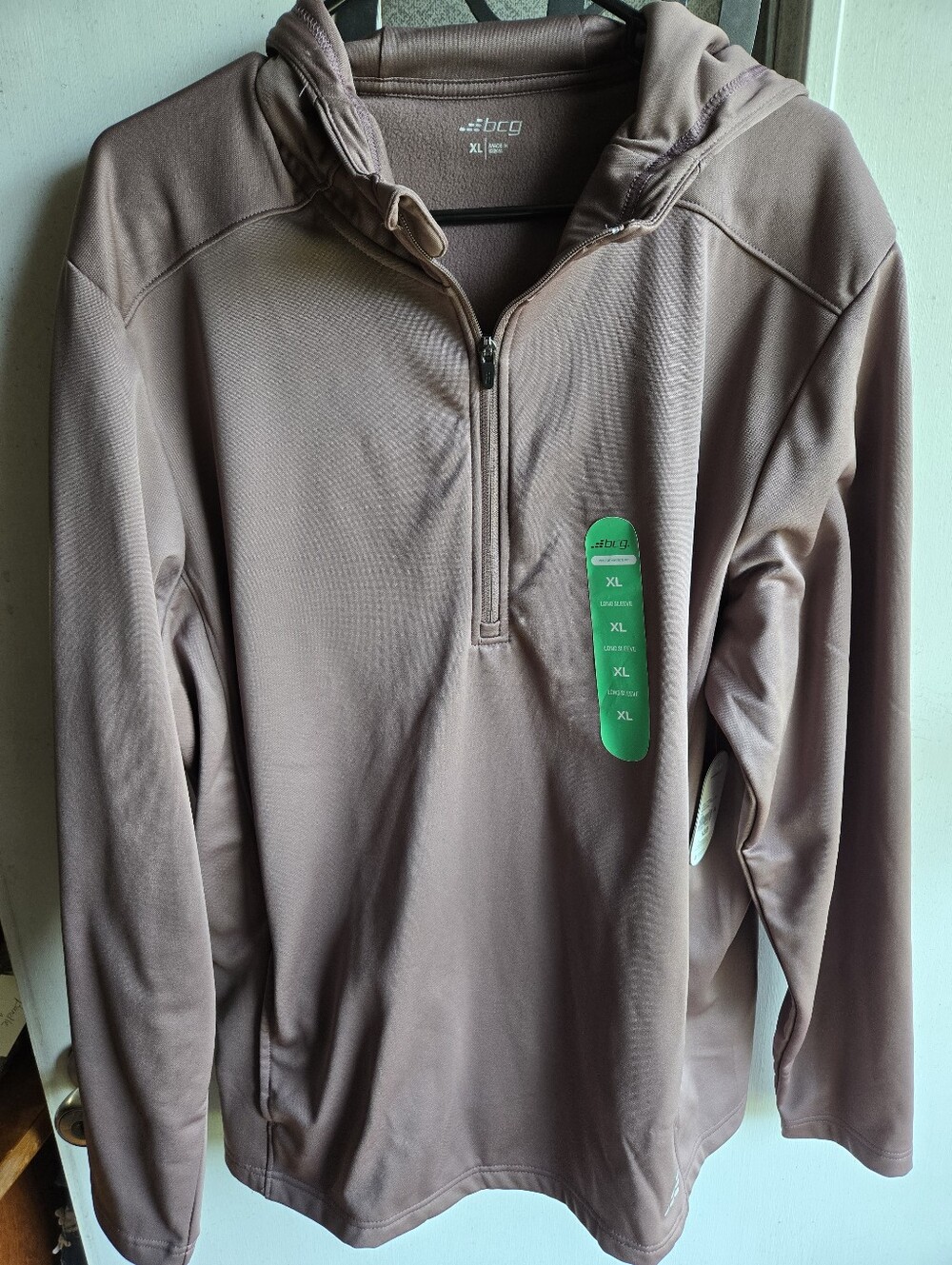 BCG Men's Taupe Hooded Half-Zip Performance Hoodie NWT